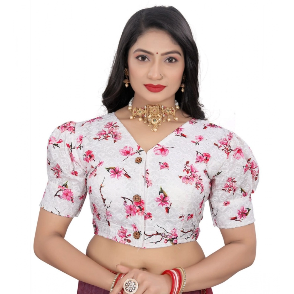 Women's Cotton Blend Floral Readymade Blouse (Pink, Size: Free Size)