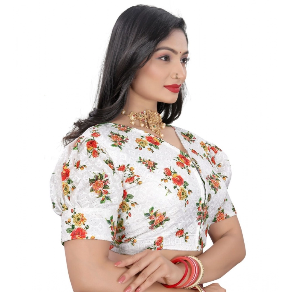 Women's Cotton Blend Floral Readymade Blouse (Orange, Size: Free Size) - Image 2