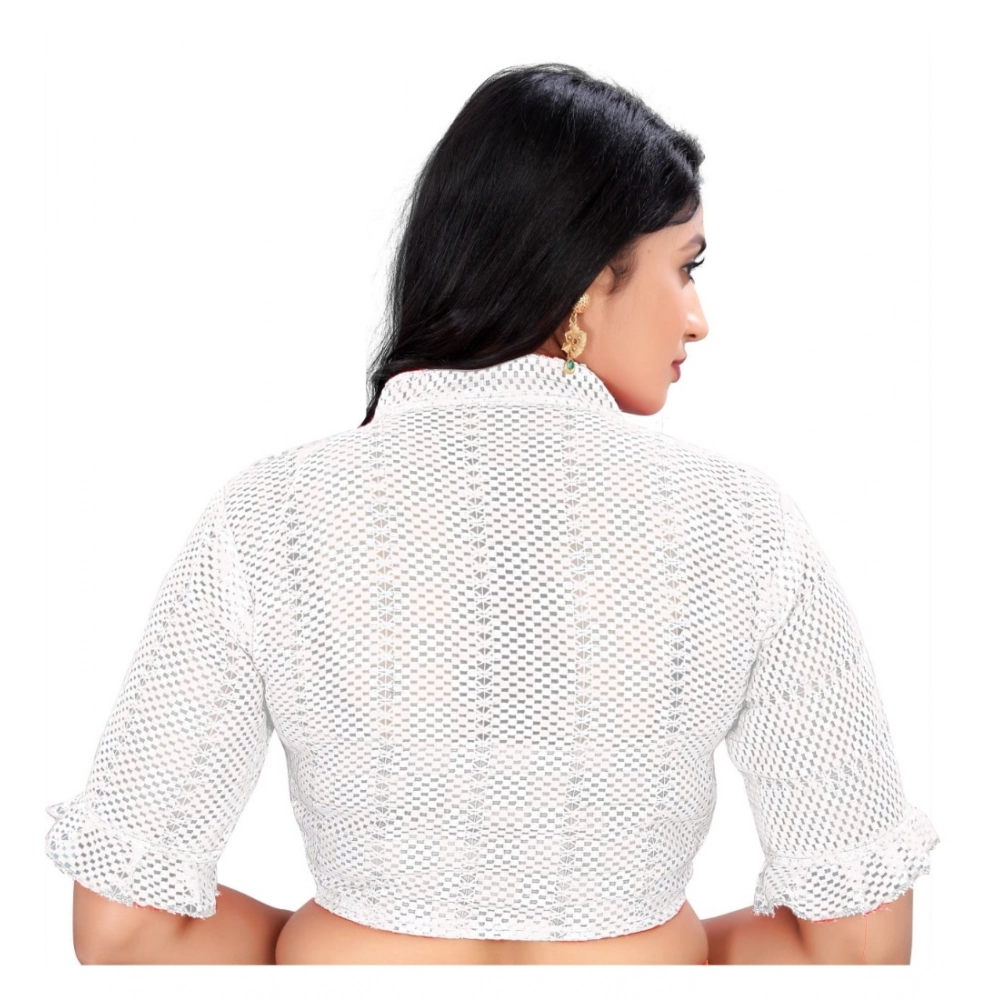 Women's Cotton Blend Checks Readymade Blouse (White, Size: Free Size) - Image 4