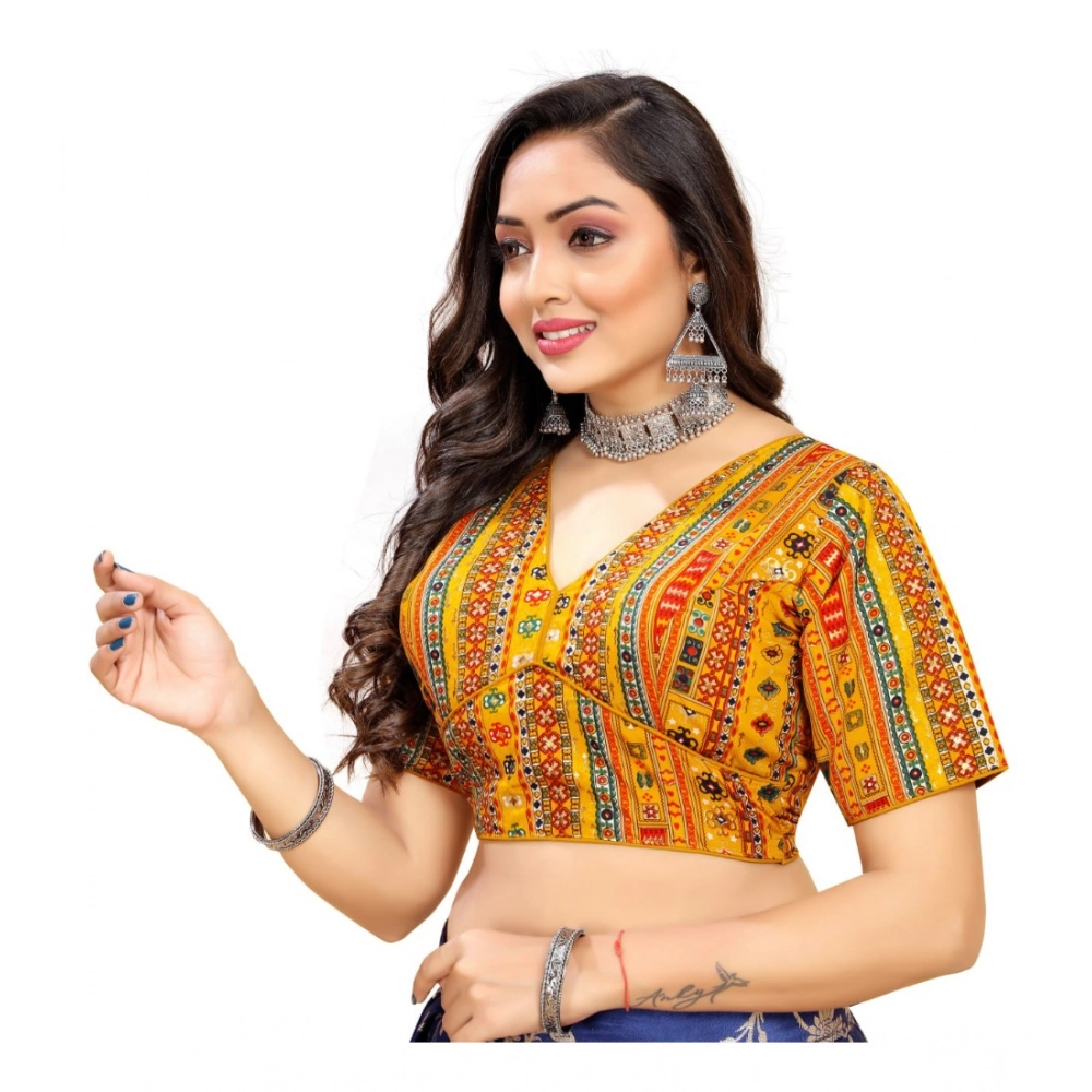 Women's Cotton Blend Plain Readymade Blouse (Mustard, Size: Free Size) - Image 2