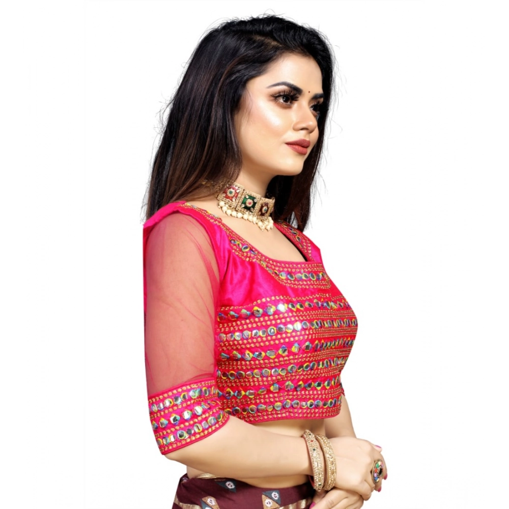 Women's Phantom Silk Embroidery Readymade Blouse (Pink, Size: Free Size) - Image 2