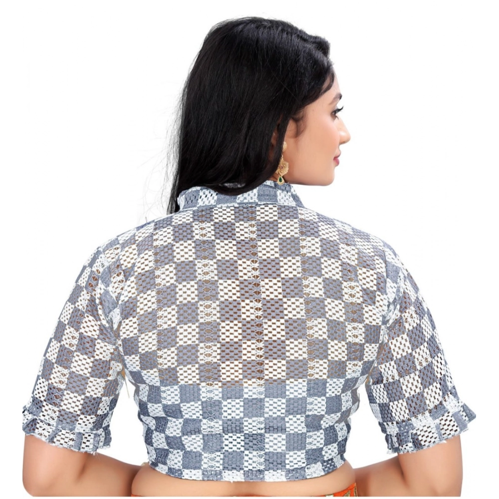 Women's Cotton Blend Checks Readymade Blouse (Grey, Size: Free Size) - Image 4
