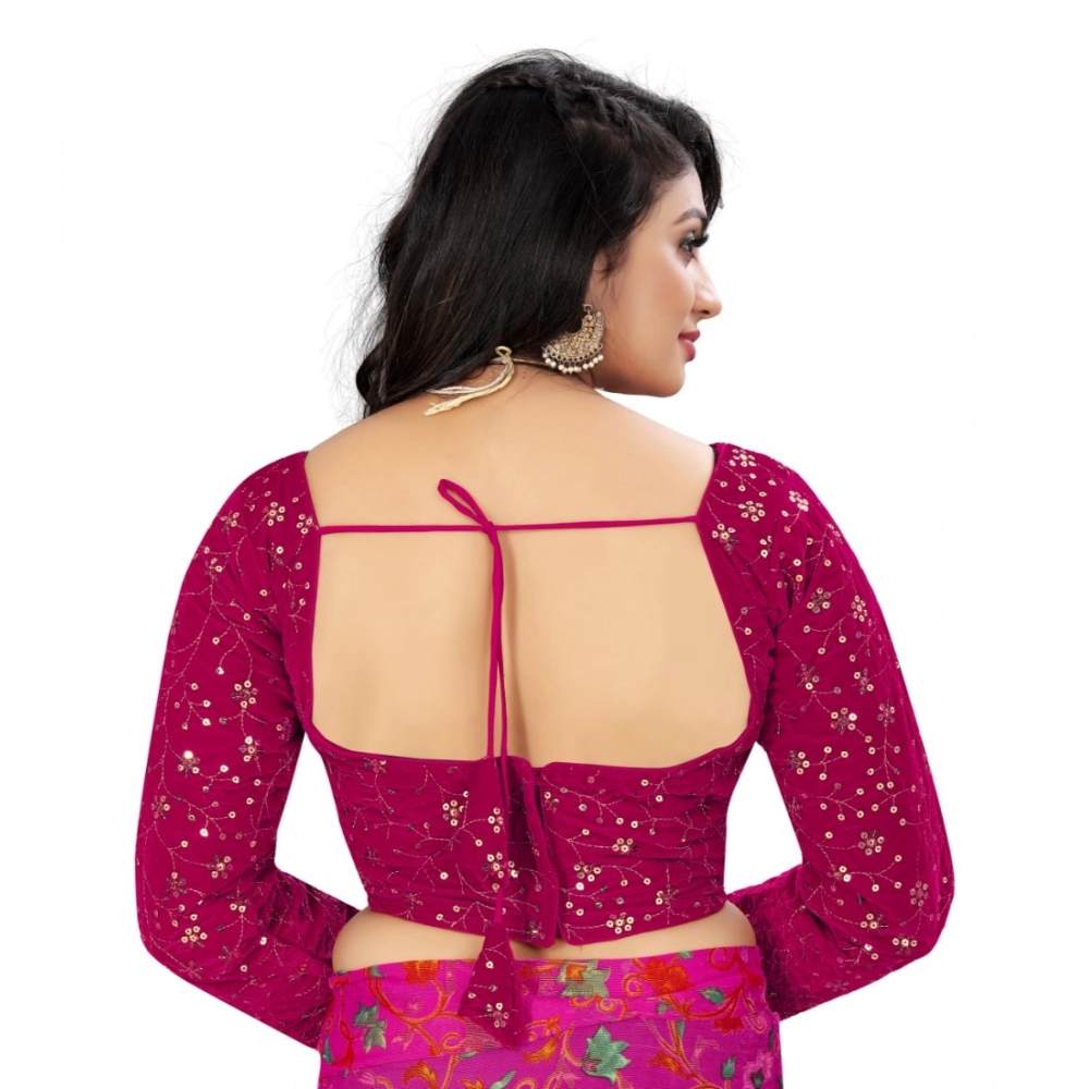 Women's Velvet Embroidery Readymade Blouse (Pink, Size: Free Size) - Image 4