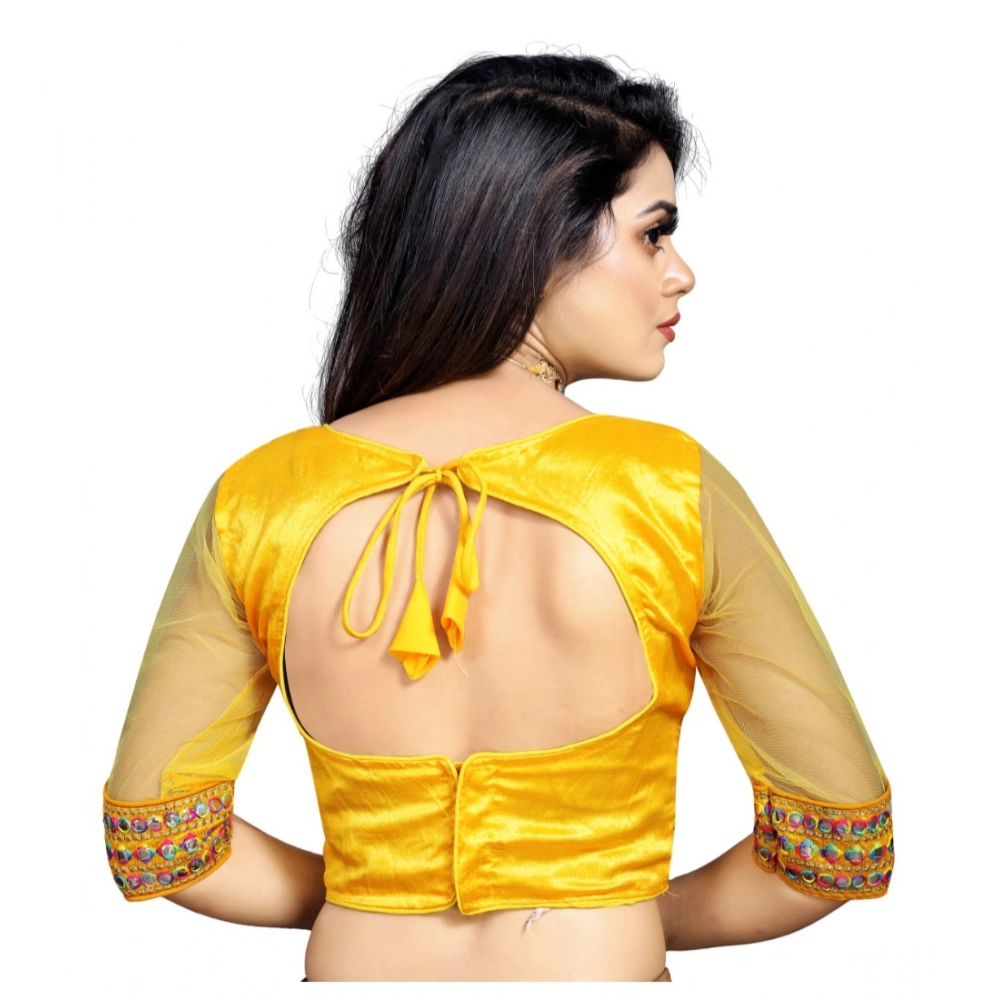 Women's Phantom Silk Embroidery Readymade Blouse (Yellow, Size: Free Size) - Image 4