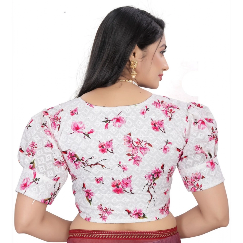 Women's Cotton Blend Floral Readymade Blouse (Pink, Size: Free Size) - Image 4
