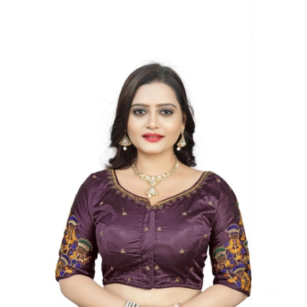 Women's Malai Silk Floral Readymade Blouse (Purple, Size: Free Size)