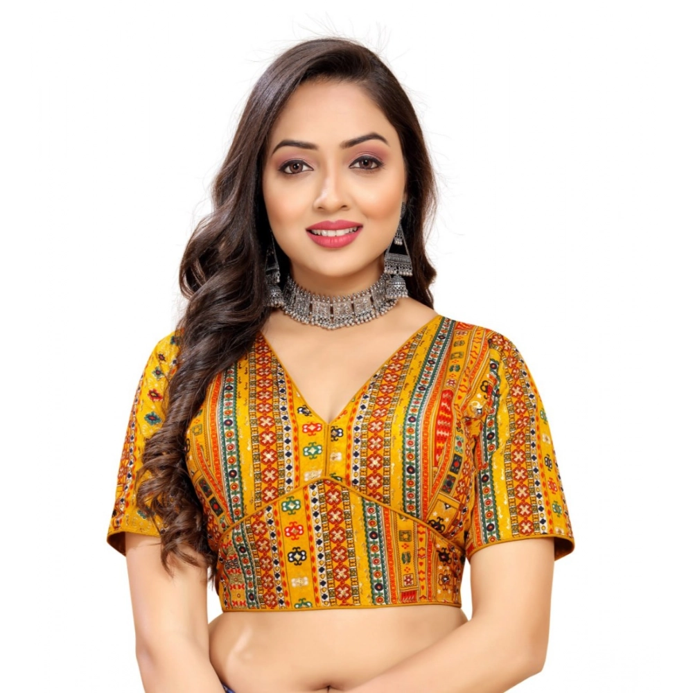 Women's Cotton Blend Plain Readymade Blouse (Mustard, Size: Free Size)