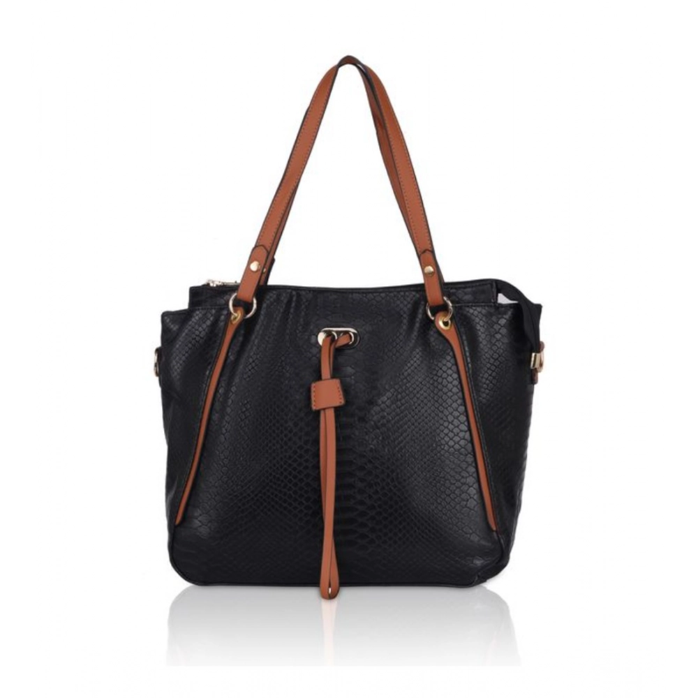 Women's Faux Leather Textured Tote Bag (Black)