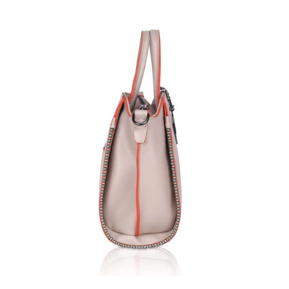 Women's Faux Leather Metal Beads Handbag (Khaki) - Image 5