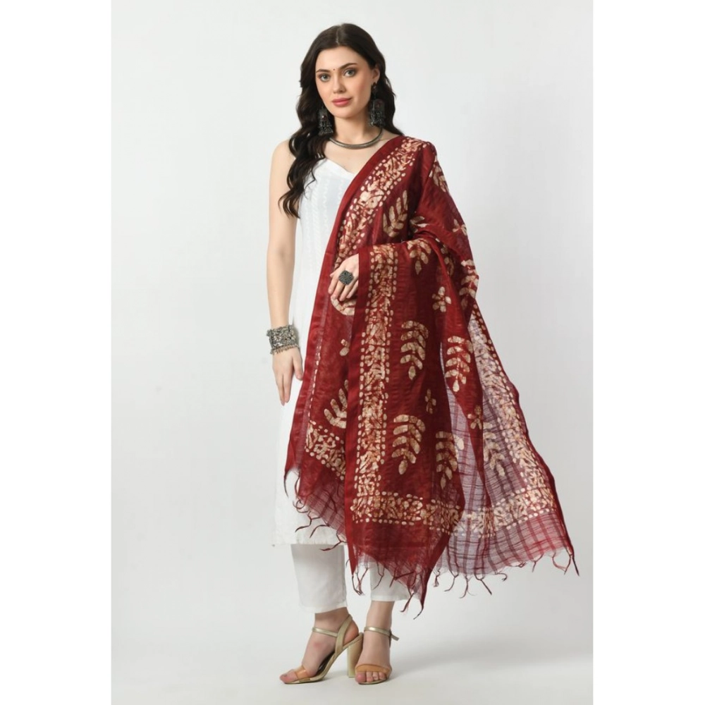 Women's Cotton Printed Dupatta (Maroon, Length: Free Size) - Image 2