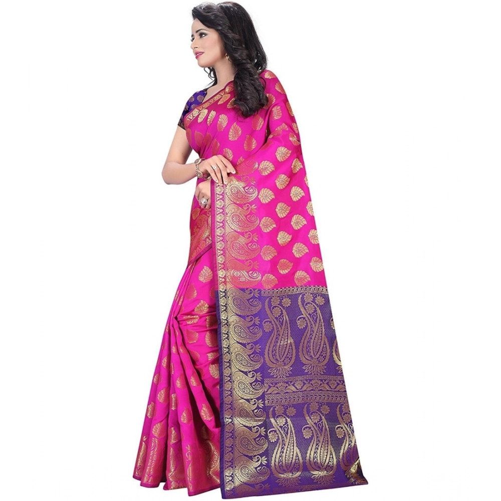 Women's Jacquard Woven Saree With Unstitched Blouse 5.5Mtr (Pink) - Image 4