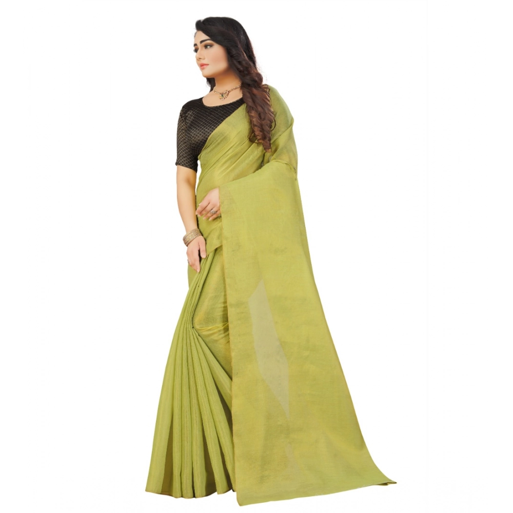 Women's Cotton Silk Self Design Saree With Unstitched Blouse 5.5Mtr (Light Green) - Image 2