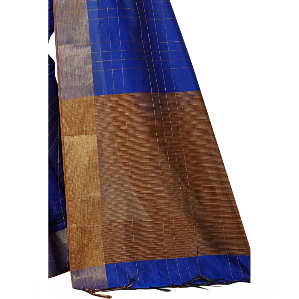 Women's Cotton Silk Self Design Saree With Unstitched Blouse 5.5Mtr (Blue) - Image 2