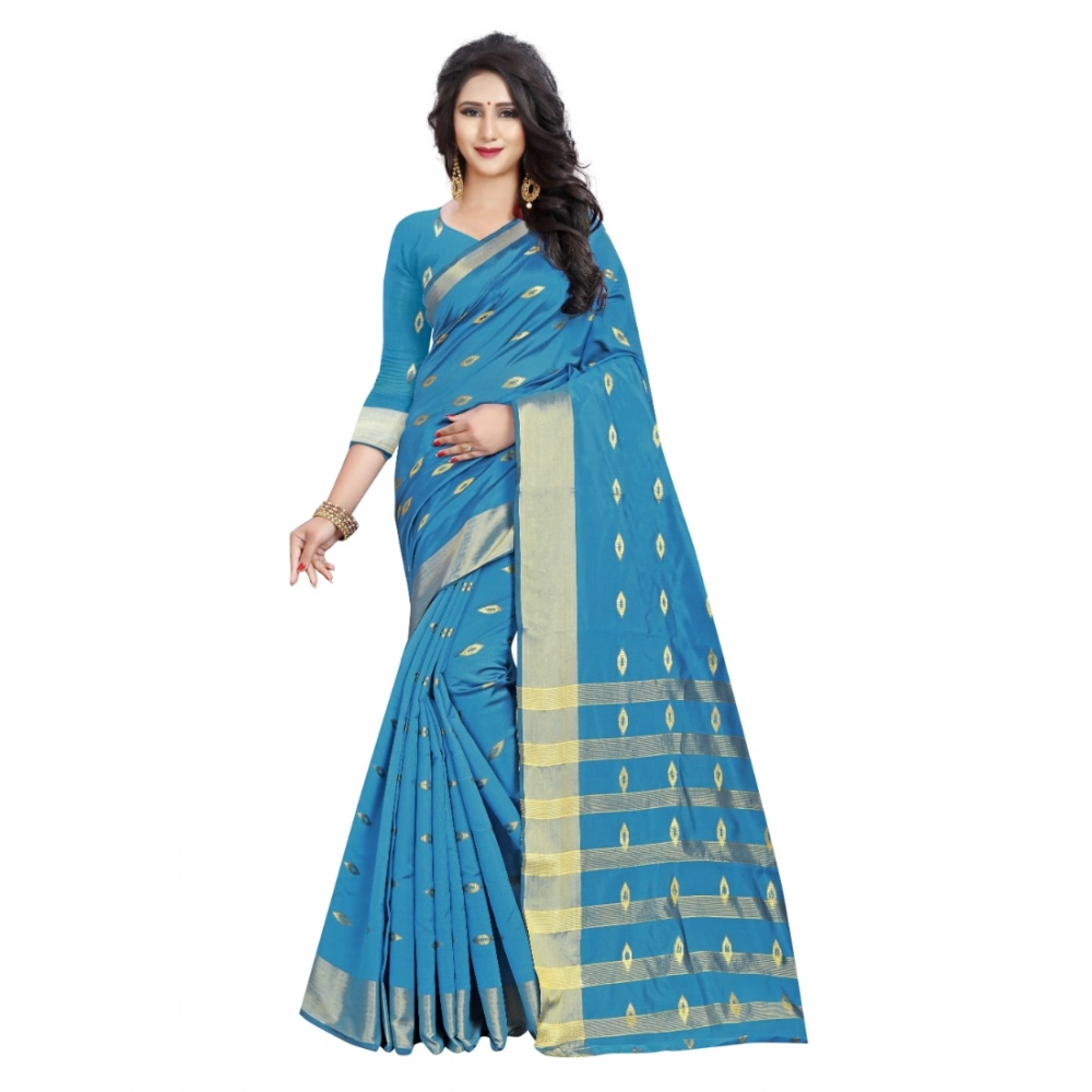 Women's Silk Blend Woven Saree With Unstitched Blouse 5.5Mtr (Light Green)