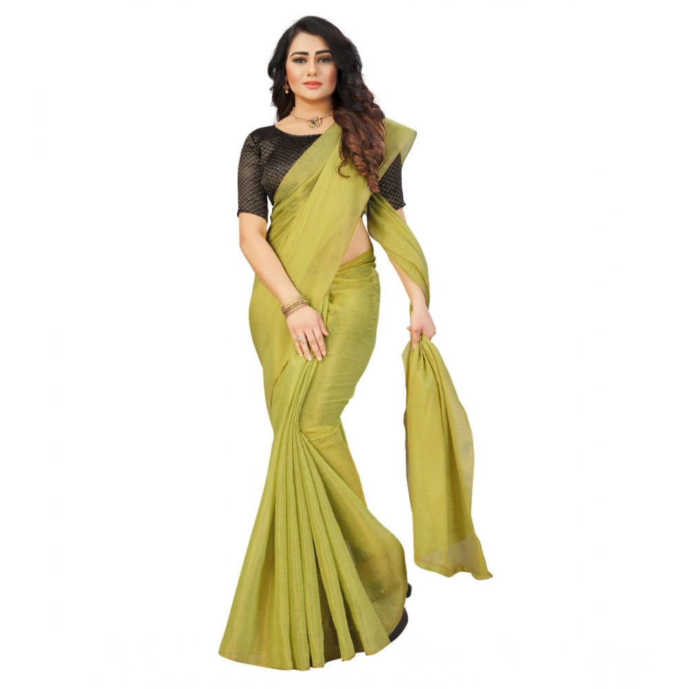 Women's Cotton Silk Self Design Saree With Unstitched Blouse 5.5Mtr (Light Green) - Image 3