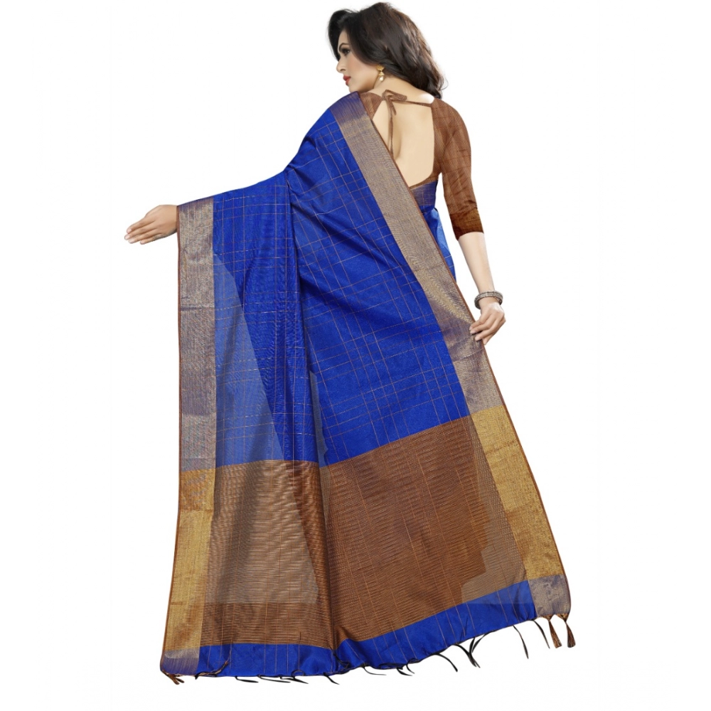 Women's Cotton Silk Self Design Saree With Unstitched Blouse 5.5Mtr (Blue) - Image 3
