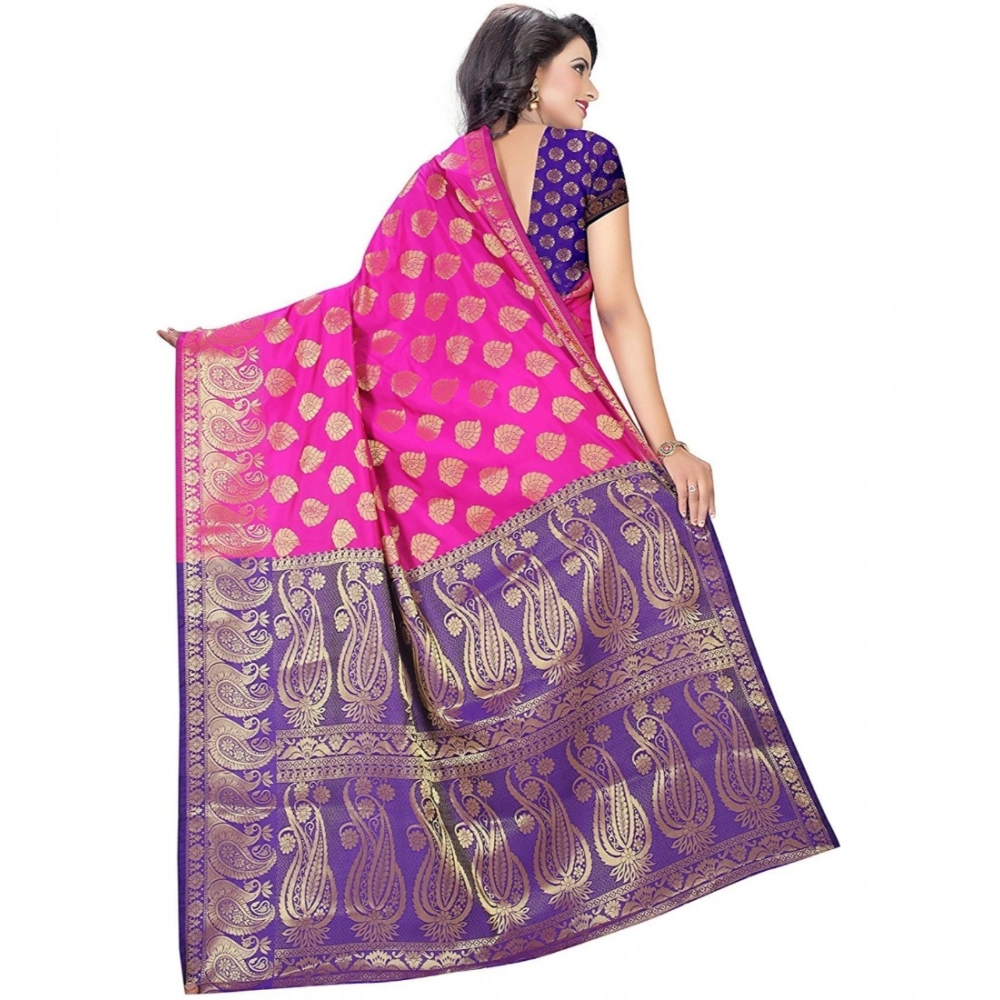 Women's Jacquard Woven Saree With Unstitched Blouse 5.5Mtr (Pink) - Image 2