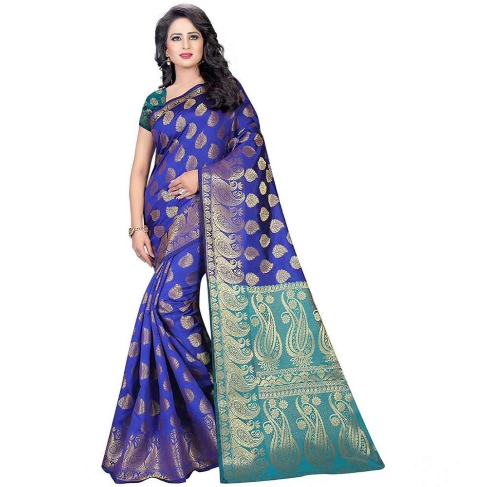 Women's Jacquard Woven Saree With Unstitched Blouse 5.5Mtr (Blue)
