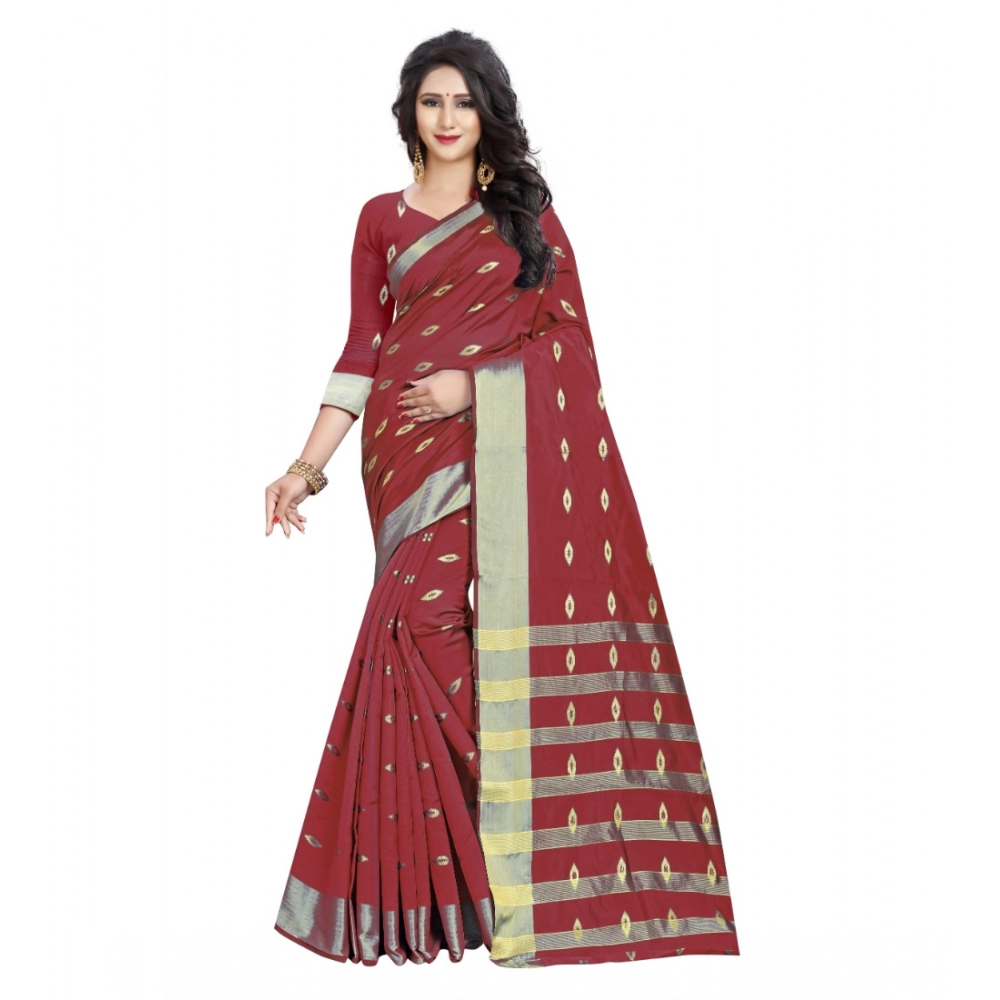 Women's Silk Blend Woven Saree With Unstitched Blouse 5.5Mtr (Red)
