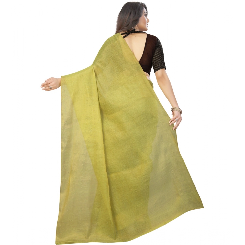 Women's Cotton Silk Self Design Saree With Unstitched Blouse 5.5Mtr (Light Green) - Image 4