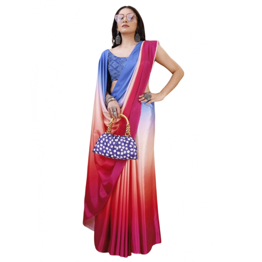 Women's Crepe Digital Print Saree With Unstitched Blouse 5.5Mtr (Red)