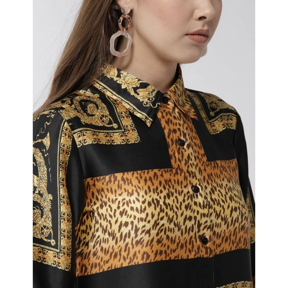 Women's Satin Animal Print 3-4th Sleeves Above Knee Dress (White - Orange) - Image 2