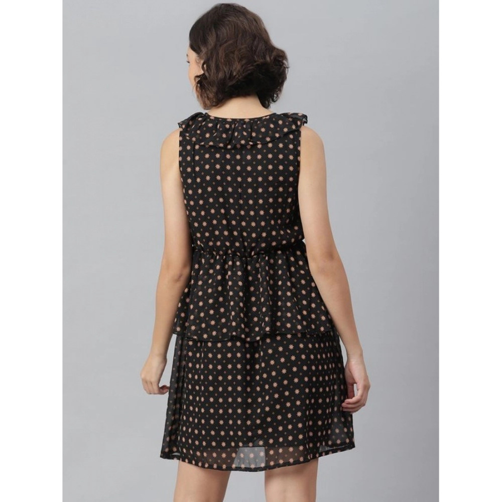 Women's Polyester Peplum Sleeveless Above Knee Dress (Black) - Image 6