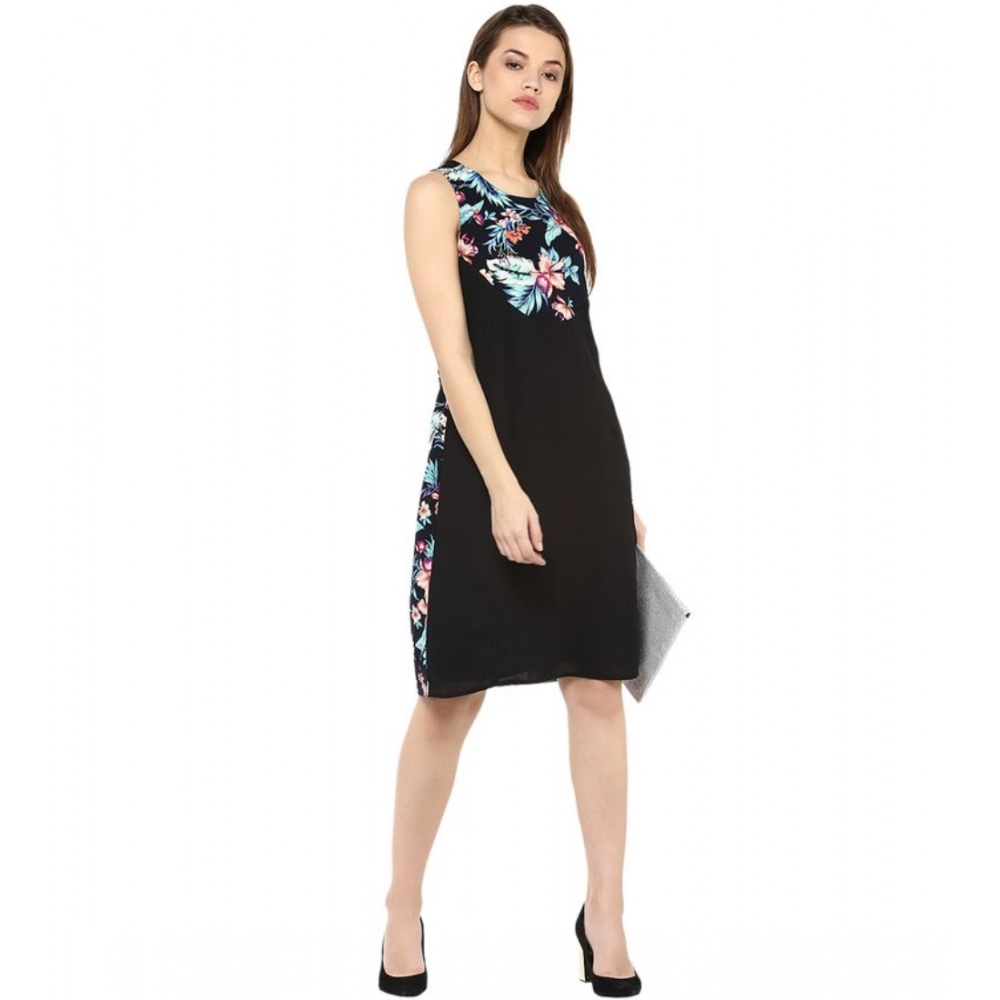Women's Polyester Printed Sleeveless Above Knee Dress (Black - Multicolor) - Image 6