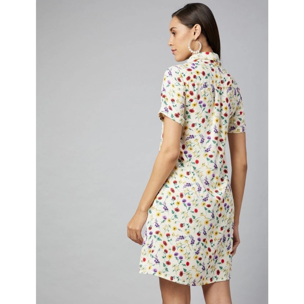 Women's Polyester Floral Short Sleeve Above Knee Dress (Multicolor) - Image 7