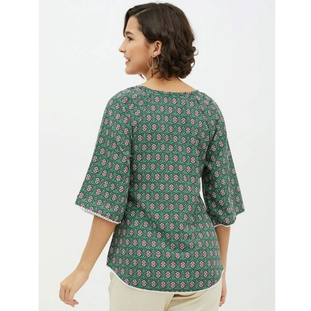 Women's Polyester Printed 3-4th Sleeves Top (Green) - Image 4