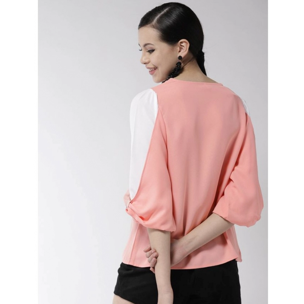 Women's Polyester Colour Block Slit Sleeve Top (Pink) - Image 6