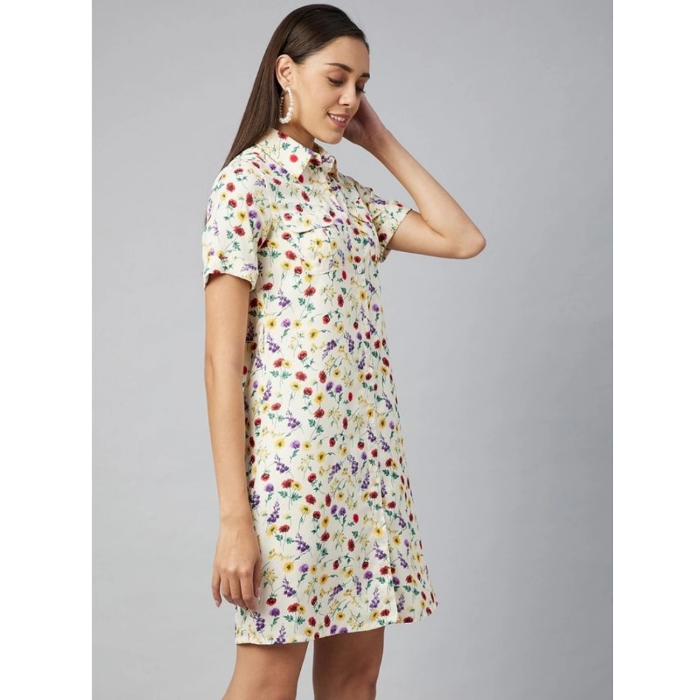 Women's Polyester Floral Short Sleeve Above Knee Dress (Multicolor) - Image 3