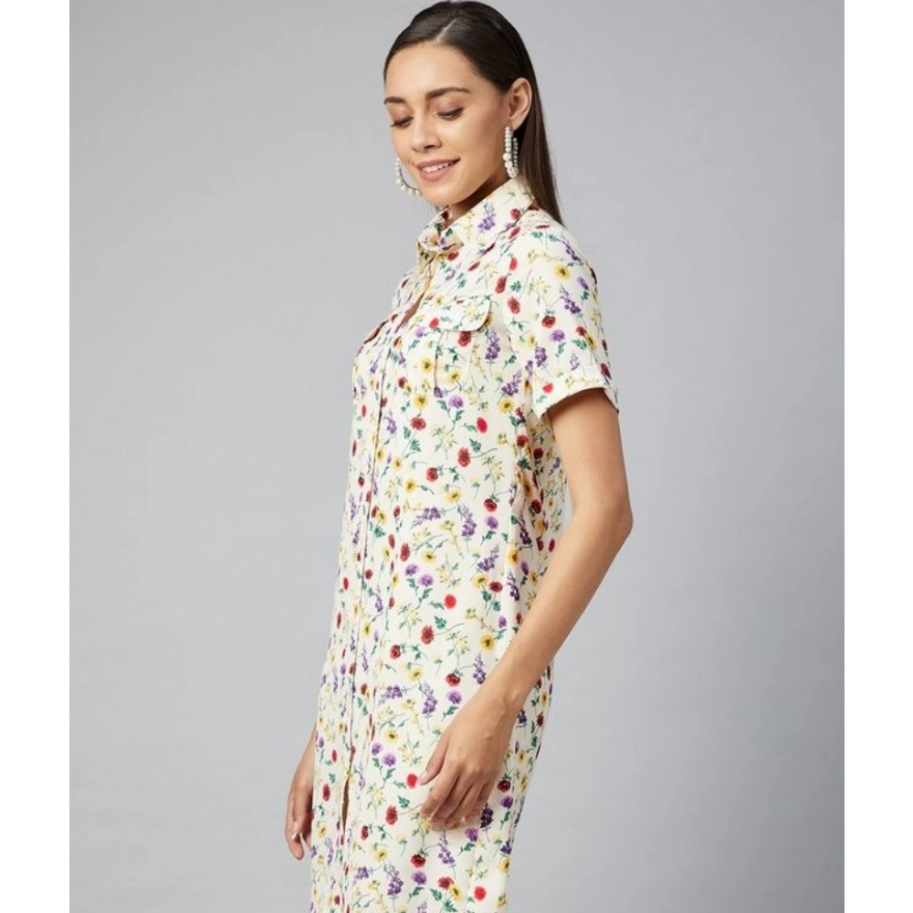 Women's Polyester Floral Short Sleeve Above Knee Dress (Multicolor) - Image 4