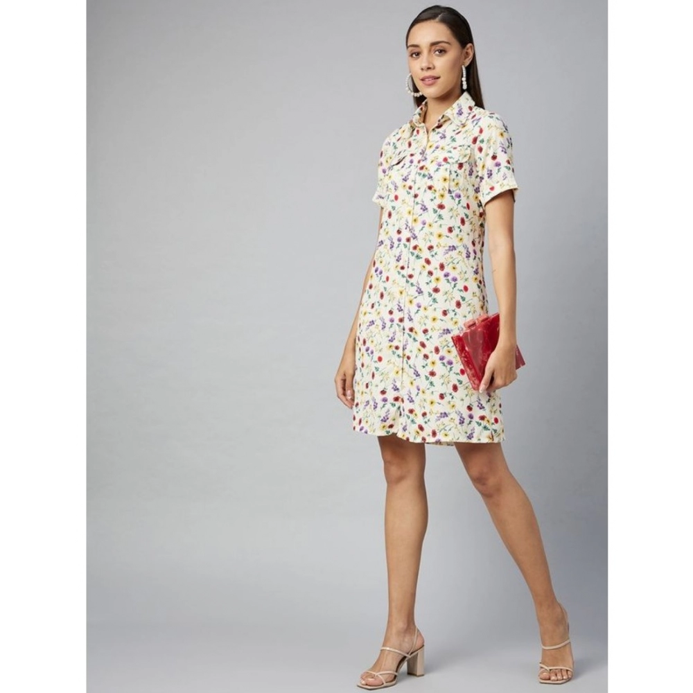 Women's Polyester Floral Short Sleeve Above Knee Dress (Multicolor) - Image 6