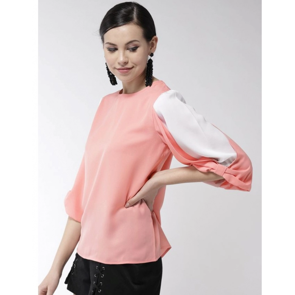 Women's Polyester Colour Block Slit Sleeve Top (Pink) - Image 3