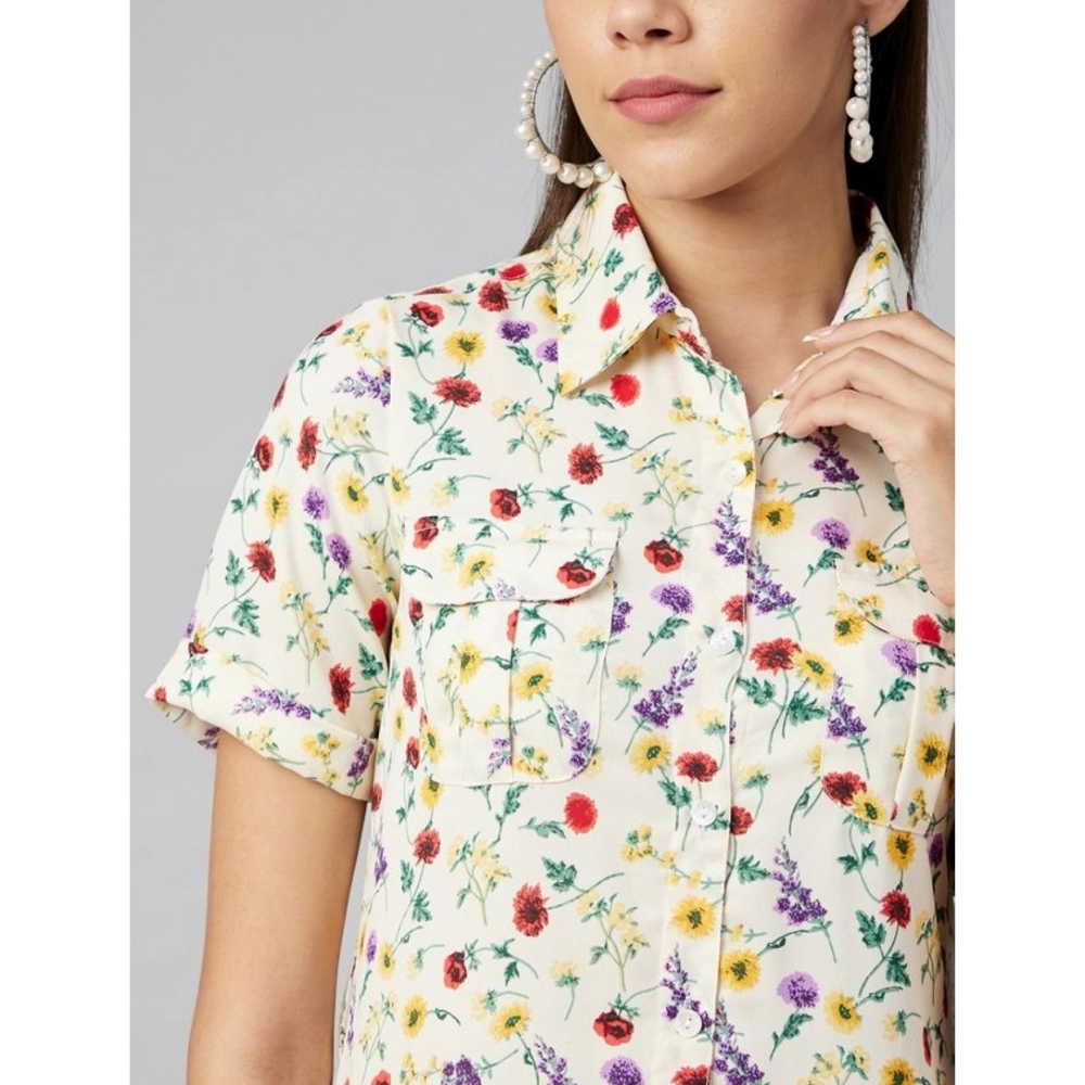 Women's Polyester Floral Short Sleeve Above Knee Dress (Multicolor) - Image 2