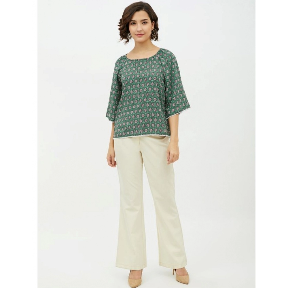 Women's Polyester Printed 3-4th Sleeves Top (Green) - Image 3