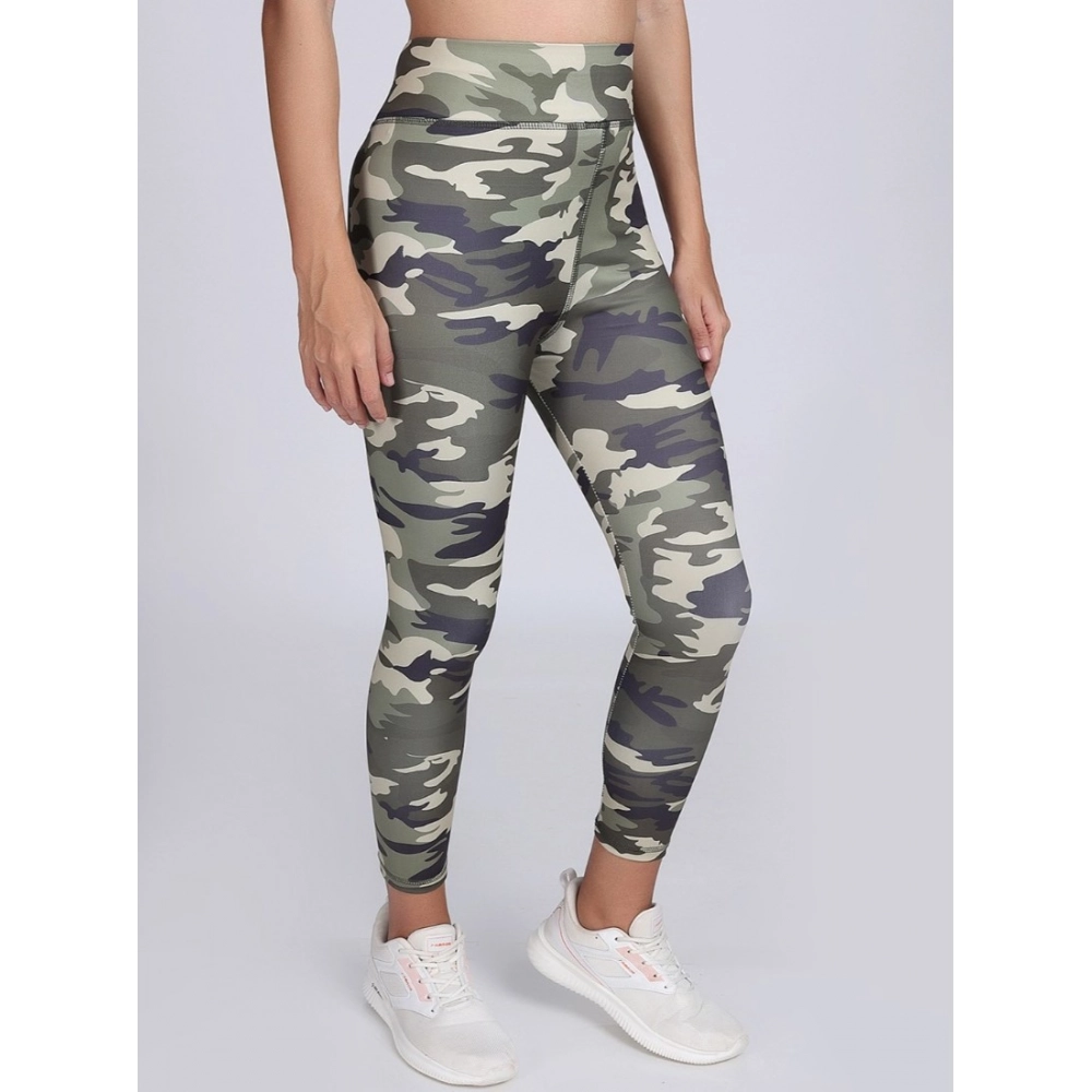 Women's Polyester Spandex Printed Ankle Length High Rise Slip On Tights (Grey)