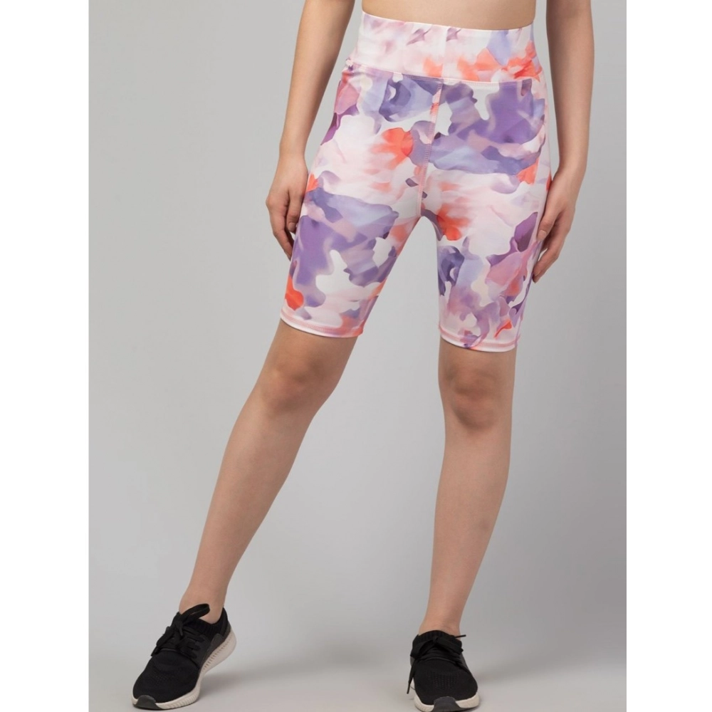 Women's Polyester Spandex Printed Above Knee High Rise Slip On Shorts (Multicolor)