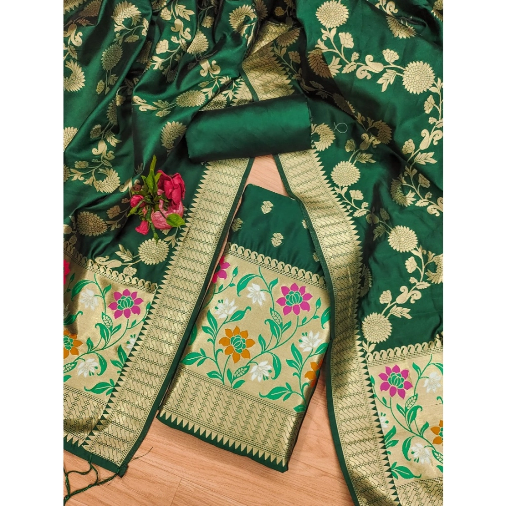 Women's Banarasi Silk Printed Unstitched Salwar Suit Material With Dupatta (Green, 3Mtrs) - Image 2