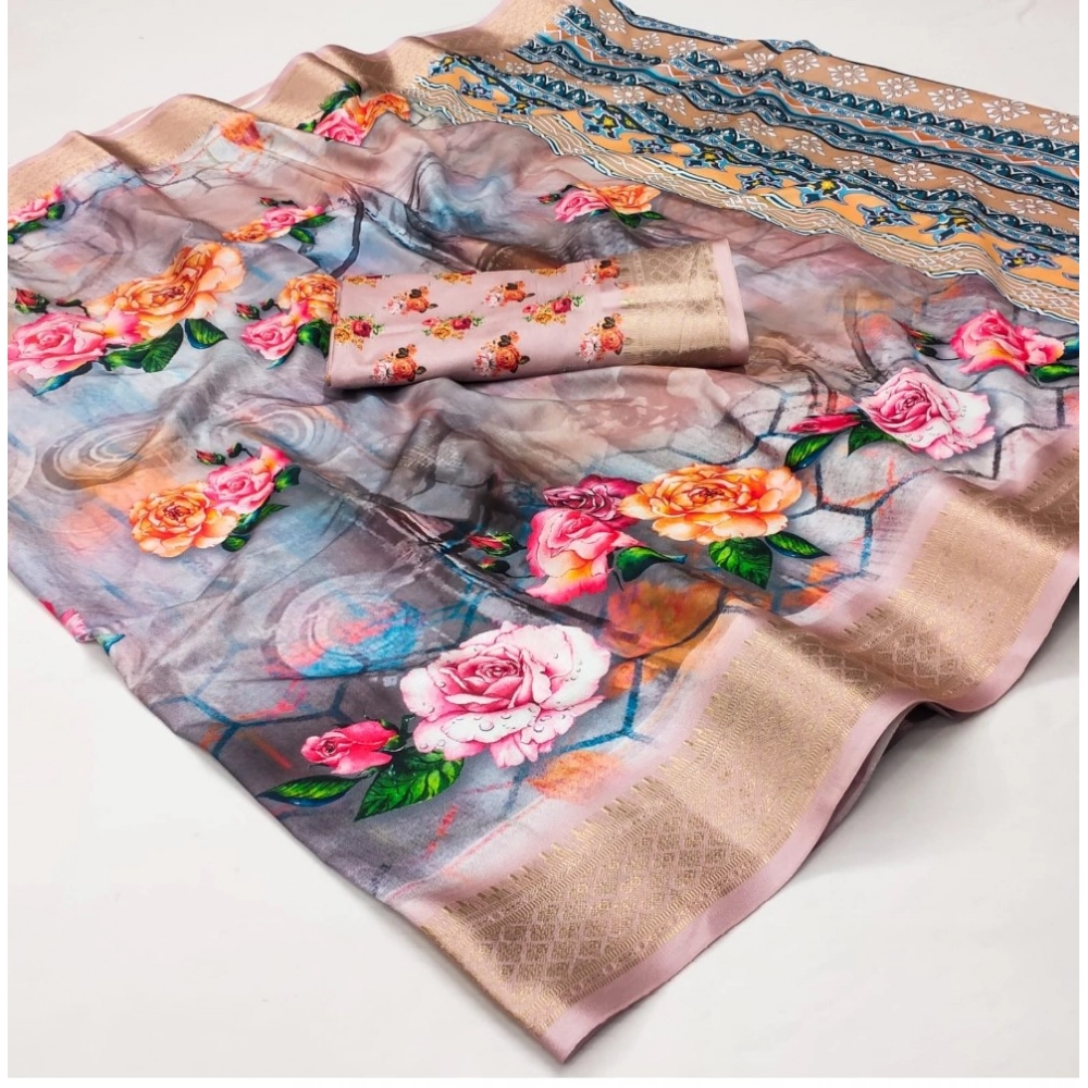 Women's Cotton Silk Printed Saree With Unstitched Blouse 5.5Mtr (Multicolor)