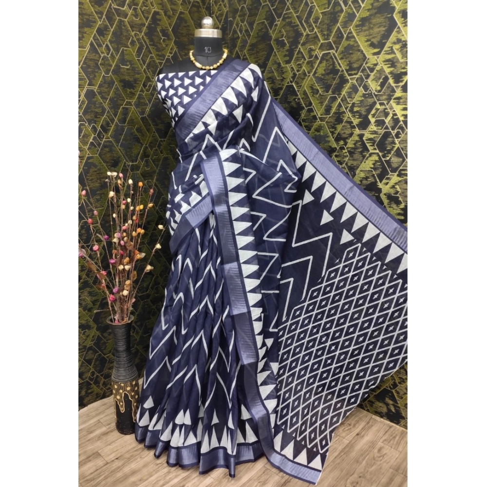 Women's Cotton Linen Woven Design Saree With Unstitched Blouse 5.5Mtr (Grey)
