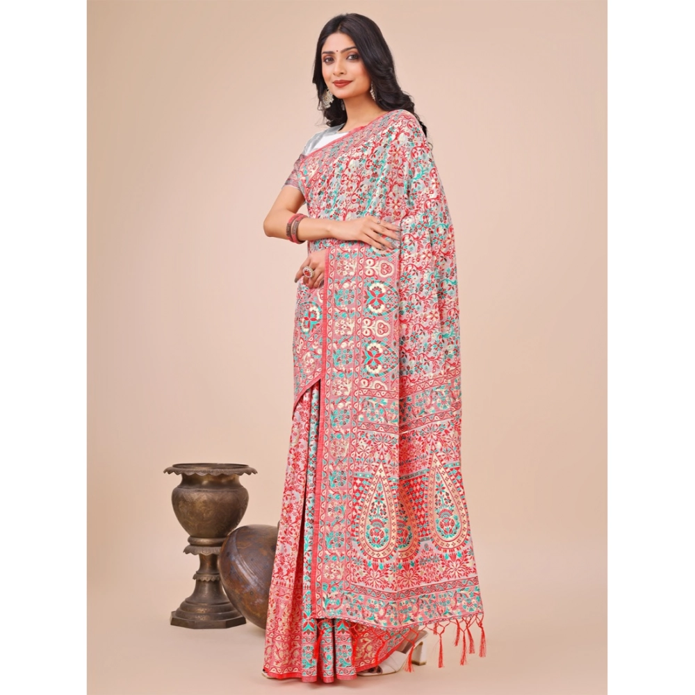 Women's Cotton Printed Saree With Unstitched Blouse 5.5Mtr (White)