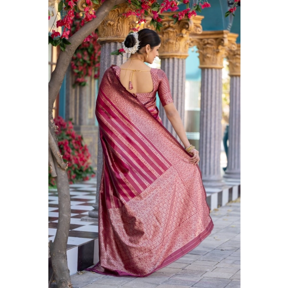 Women's Silk Printed Saree With Unstitched Blouse 5.5Mtr (Pink) - Image 3