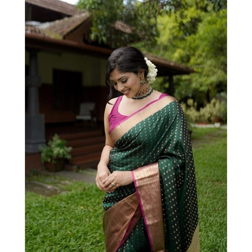 Women's Silk Printed Saree With Unstitched Blouse 5.5Mtr (Green) - Image 2