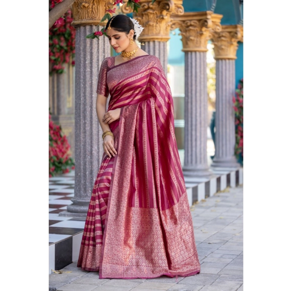Women's Silk Printed Saree With Unstitched Blouse 5.5Mtr (Pink) - Image 2