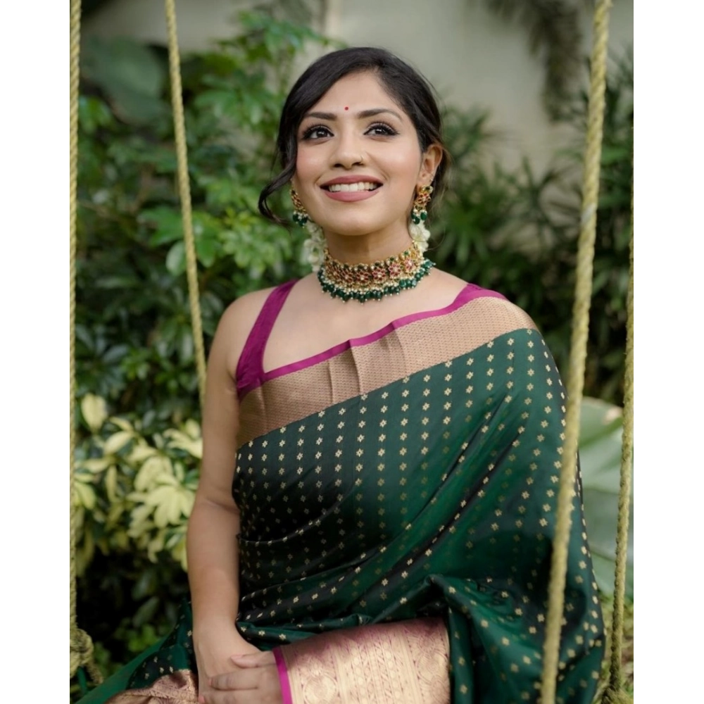 Women's Silk Printed Saree With Unstitched Blouse 5.5Mtr (Green) - Image 3