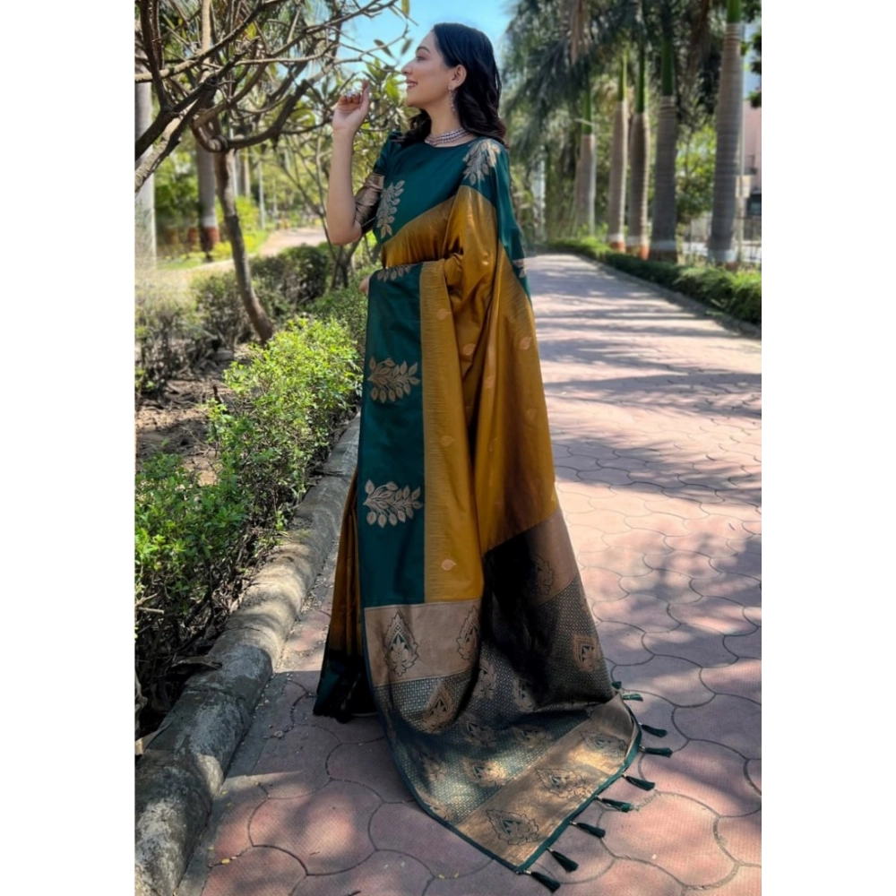 Women's Silk Printed Saree With Unstitched Blouse 5.5Mtr (Yellow) - Image 3