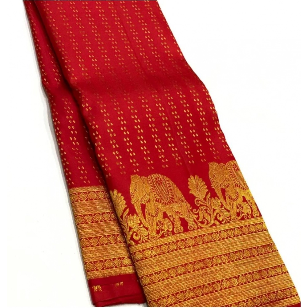 Women's Silk Printed Saree With Unstitched Blouse 5.5Mtr (Red)