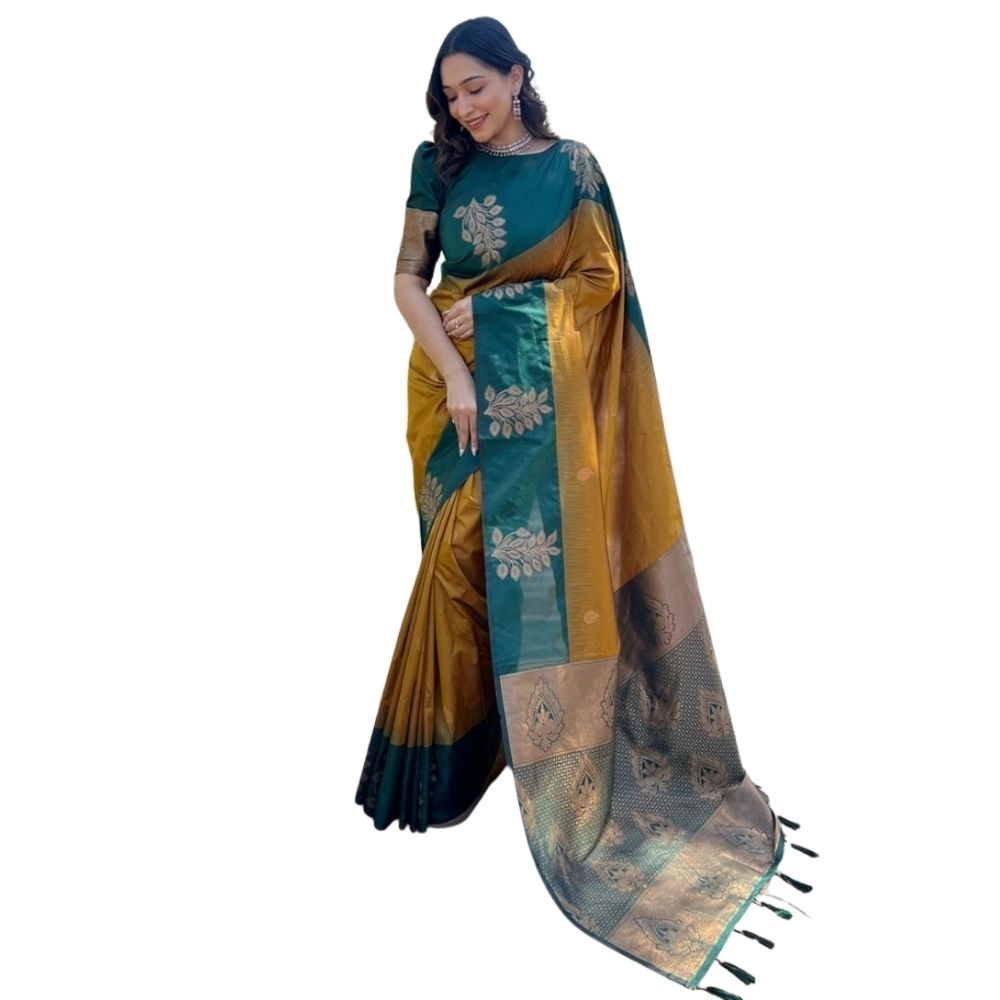 Women's Silk Printed Saree With Unstitched Blouse 5.5Mtr (Yellow)